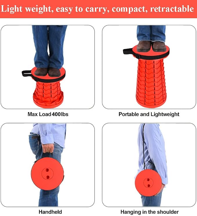 Fishboy Upgraded Collapsible Stool, 400lbs Max Weight, Lightweight But Sturdy, Portable Retractable Folding Telescoping Foldable Camping Stool for Adults Outdoor Fishing Hiking BBQ
