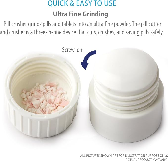 Deke Home - 3 in 1 Pill Cutter & Crusher with Storage, Compact Pill Splitter with Stainless Blade, Powder Grinder & Travel Cup, Best for Scored Tablets, Vitamins & Medication, BPA Free
