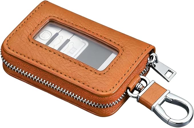 1PC Car Key Fob Case, Leather Car Key Holder for Purse, Automotive Smart Key fob Holder with Hook, for Remote Key Fob