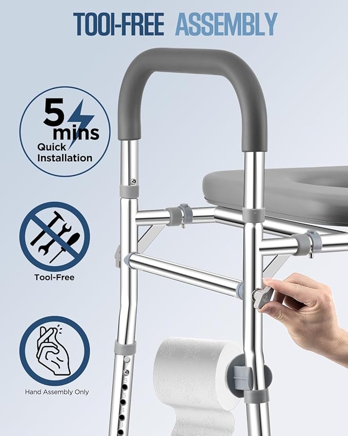 Toilet Seat Riser with Handles, 500lb Raised Toilet Seat, Adjustable Height & Width, Handicap Raised Toilet Chair for Seniors, Fit Any Toilet