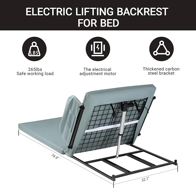 Lifting Bed Backrest - Electric Adjustable Power Bed Wedge Mattress with Pillow Cover for Elderly, Patient, Pregnant Women to Sitting and Sleeping Positioning Assistance, Steel Frame