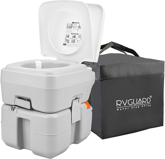 RVGUARD Portable Toilet, 5.3 Gallon Camping Toilet, Adult Waste Tank | Level Indicator, with Carry Bag and Wash Sprayer, for RV/Yacht/Truck