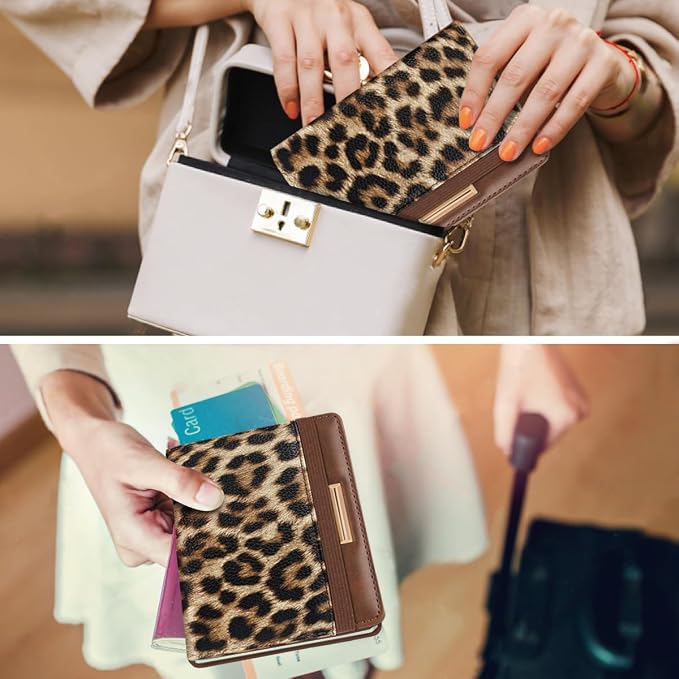 Coco Rossi Passport Holder for Travel Women Slim RFID Passport Cover Wallet | Leopard Travel Essentials, Passport Book Holders, Passport Wallet Case, PU Leather, Cute, Thin, Spliced Design, Cheetah Print