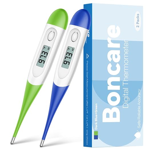 Boncare Rectal Thermometer for Baby 2 Packs (Dark Blue+Green) | Digital Thermometer with 10 Seconds Fast Reading