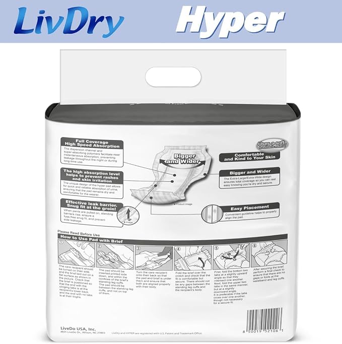 LivDry Incontinence Pad Insert for Men and Women | Extra Absorbency with Odor Control (Hyper 2800 (64 Count))