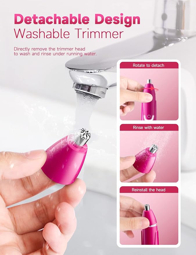 ZORAMI Rechargeable Ear and Nose Hair Trimmer - 2026 Professional Painless Eyebrow & Facial Hair Trimmer for Men Women, Powerful Motor and Dual-Edge Blades for Smoother Cutting Magenta