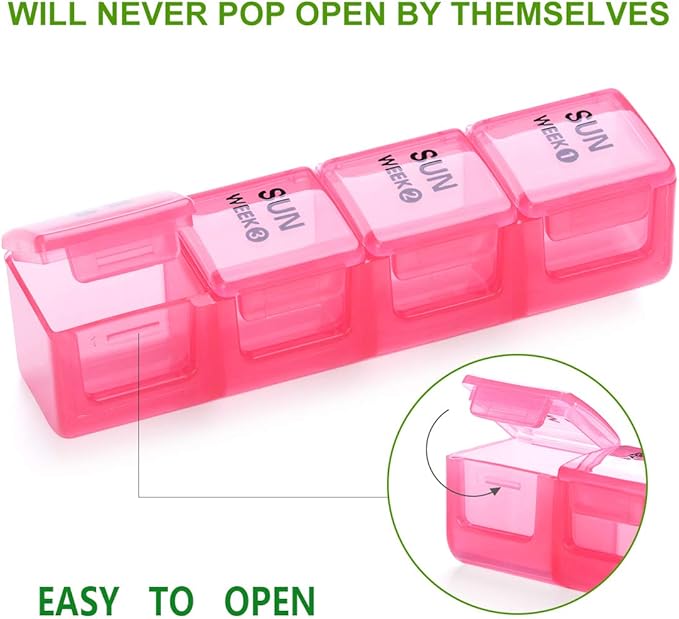 Sukuos Monthly Pill Organizer 28 Day, Large Moisture-Resistant Pill Box Cases with Dust-Proof Box and Clear Lid for Vitamin/Fish Oil/Supplements, Easy to Open and Clean