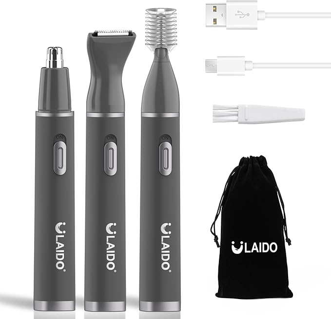 Nose Hair Trimmer for Men and Women,3 in 1 Painless Rechargeable Ear and Nose Trimmer,Eyebrow Facial Hair Trimmers All in One Grooming Kit Dual Edge Blades for Smoother Removal,Easy Cleansing