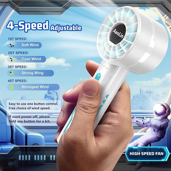 Portable High Speed Mini Handheld Fan, USB Rechargeable Neck Personal Mini Fan(7000 RPM high speed motor,Lasts 4-16 Hours) 4-speed powerful Wind Fans for Summer Outdoor Traveling,Gifts for Kids