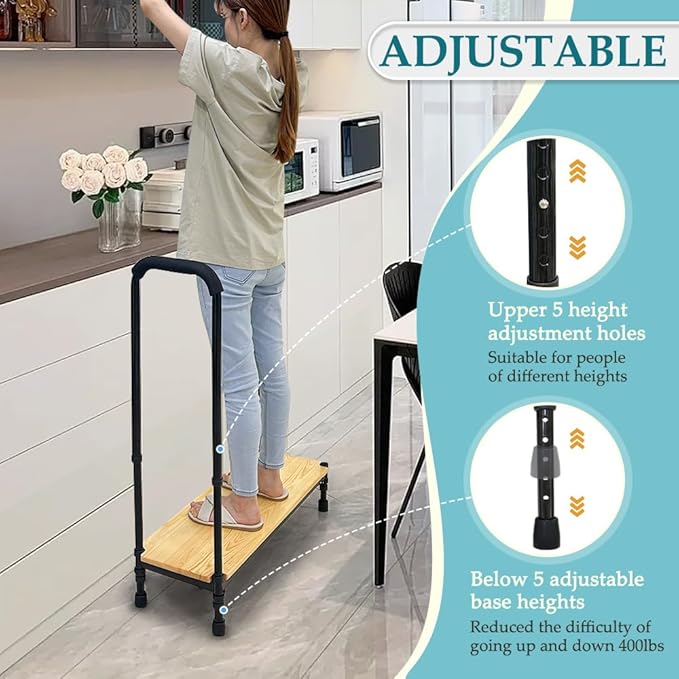 Medical Step Stool with Handle for Elderly Bed Steps for High Beds Adults Stepping Stool SUV Car Bariatric Handicap Seniors Safety Bedside Heavy Duty Foot Step Adjustable Assist Rail (Widen Platform)