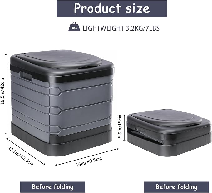Aircity Upgrade XL Portable Toilet,Folding Camping Toilet for Adults Travel | Travel Camping Potty with Lid,Extra Space & Strong Support for Camping, Hiking, Road Trips, Cars, Trucks Outdoor Use