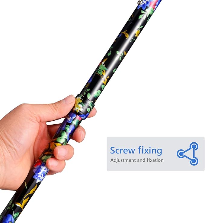 Floral Canes for Women Folding Cane for Stability with Non-Slip Base, Adjustable Walking Cane for Seniors - Lightweight Collapsible Walking Sticks with T & Offset Handle