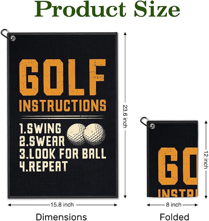 Golf Instructions Golf Towel with Clip, Funny Golfer Bag Accessories, Golfing Accessories for Men Women, Christmas Birthday Retirement Gifts for Golfer, Golfing Gifts for Mom Dad Grandpa Grandma