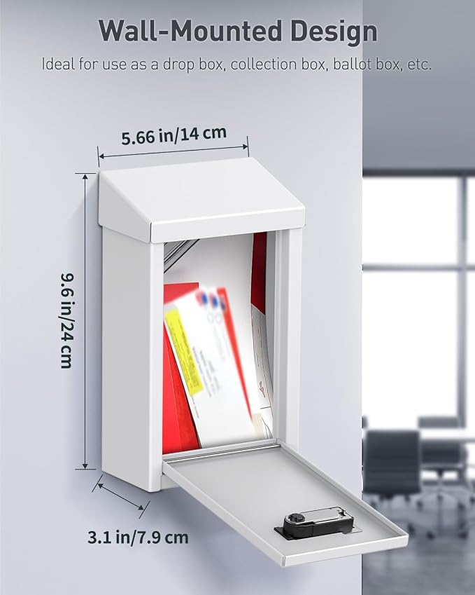 Uniclife Cash Box with Combination Lock, Wall Mounted Mailbox for Outside | White Code Lock Box, Metal Donation Box with Top Slot, Suggestion Box for Office and Business