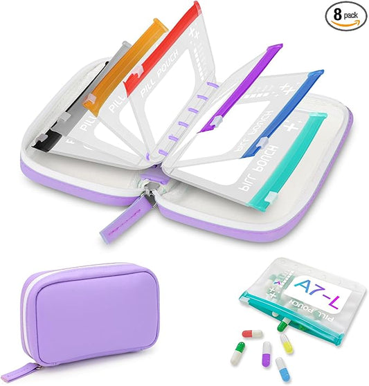 A7 Waterproof Pill Organizer with 7 PCS L Size Zippered Pill Pouches for A7 Binder, Large BPA-Free Weekly Medicine Organizer, Color-Coded Reusable Travel Pill Storage System
