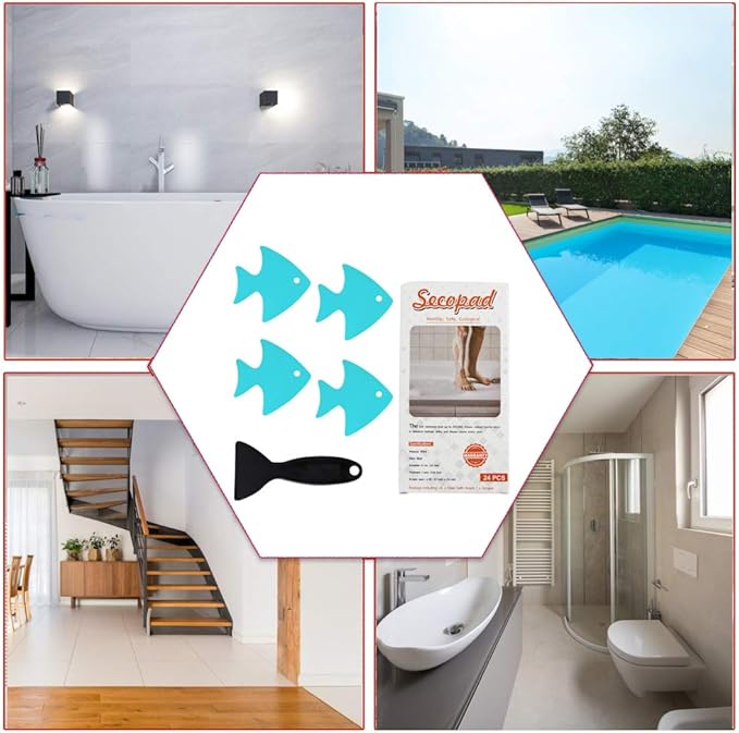 Bathtub Stickers Non-Slip, 24 PCS Safety Shower Treads Adhesive Appliques with Premium Scraper (Blue)