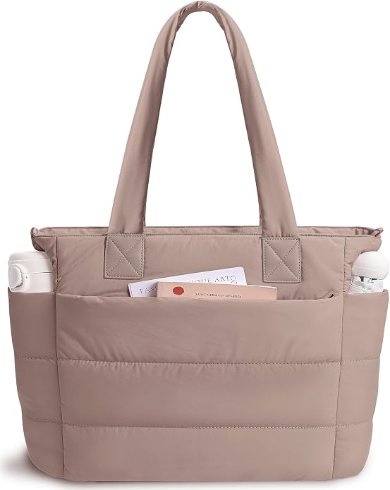 Puffer Tote Bag for Women Quilted Nurse Bag Lightweight Work Bag for Teacher Travel Handbag with Multiple Pockets