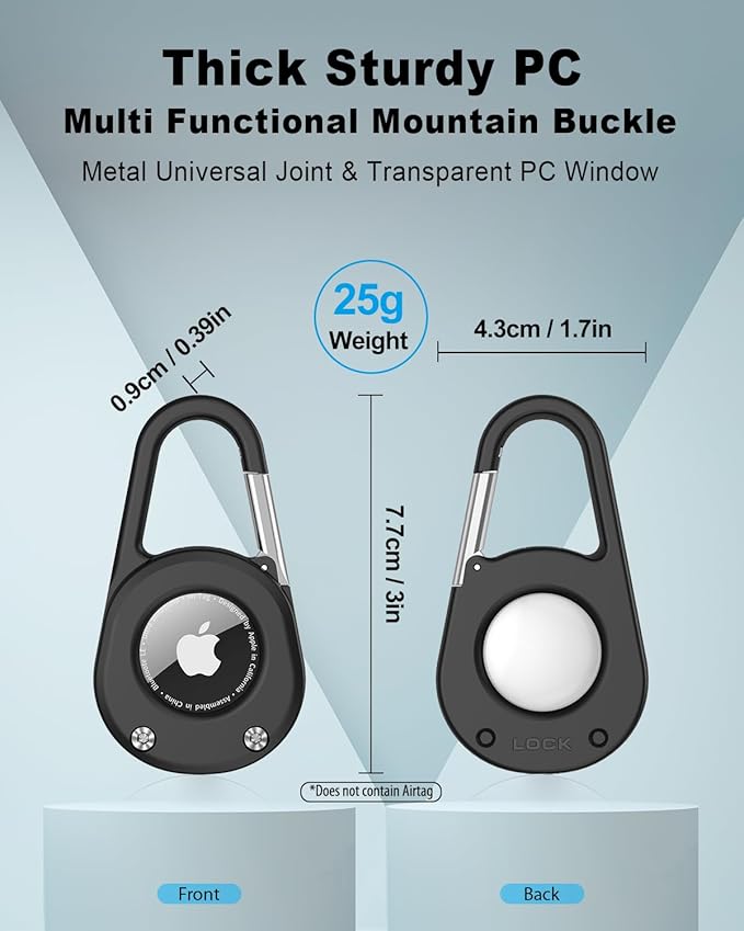 SCALLOP for AirTag (1st & 2nd Gen) Keychain with Carabiner,Thick Hard PC Air Tag Holder,IPX8 Waterproof,Secure Lock