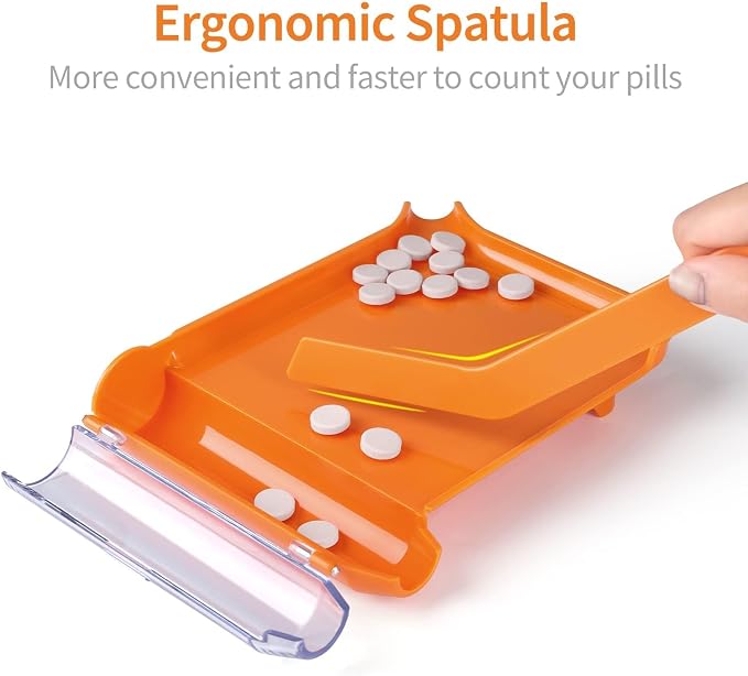 Opret Right Hand Pill Counting Tray with 2 Spatulas, Pill Counter with A Straight Spatula & A L-Spatula for Pharmacy to Count Meds Pills Tablets