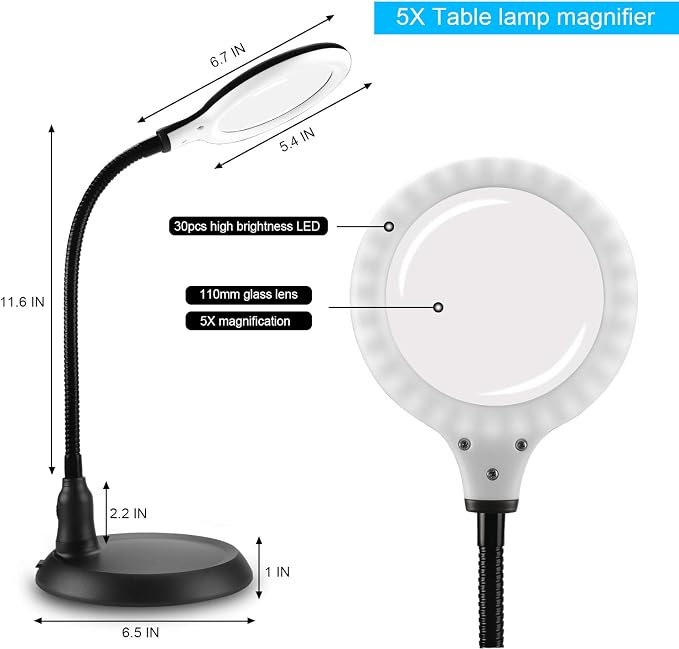 Magnifying Glass Lamp,5X Magnifier LED Light and Flexible Neck,Magnifying Lamp USB Powered,Perfect for Reading,Hobbies,Task Crafts or Workbench | Magnifying Lamp USB Powered Perfect for Reading, Hobbies, Task Crafts or Workbench