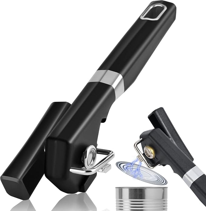 2 in 1 Safety Can Opener Manual Smooth Edge & Bottle Opener, No-Trouble-Lid-Lift Manual Can Opener with Magnet, Large Rubber Handle & Stainless Steel Blade, Side Cut Hand Can Opener for Kitchen