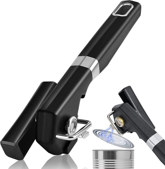 2 in 1 Safety Can Opener Manual Smooth Edge & Bottle Opener, No-Trouble-Lid-Lift Manual Can Opener with Magnet, Large Rubber Handle & Stainless Steel Blade, Side Cut Hand Can Opener for Kitchen