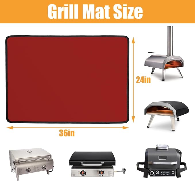 Heat Resistant Mats for Countertop fits Tabletop Grill, 36x24x0.04in, Red | 1022℉ Fireproof grill mat for countertop/table protection, fits gas/charcoal grills, pizza ovens, fits Blackstone & Ninja