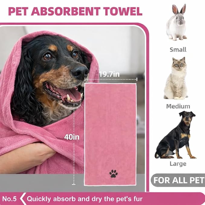 6-Piece Dog and Cat Grooming Kit - Self Cleaning Slicker Brush, Deshedding Brush, Bath Brush with Soap Dispenser, Grooming Bath Gloves, Microfiber Towel and Storage Pouch (Pink)