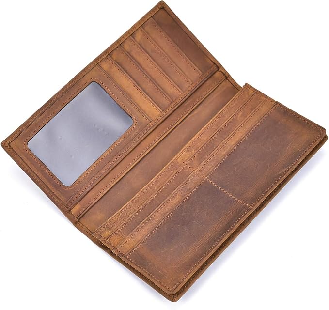 Genuine Leather Long Wallet for Men, Large Capacity Purse Clutch Bag Handbag Checkbook Cash Credit Cards Phone Holder | Large Capacity