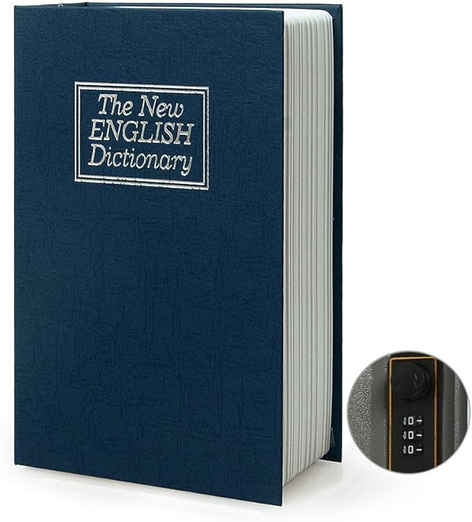 Diversion Book Safe Storage Box, Dictionary Secret Safe with Security Combination Lock, Blue Dictionary