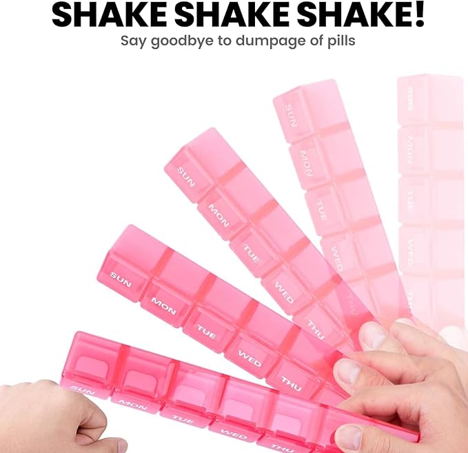 Sukuos Extra Large Weekly Pill Organizer 2 Pcs, Daily Pill Box 7 Day Medicine Cases for Vitamin, Fish Oils or Supplements, Easy to Clean (Black&Pink)