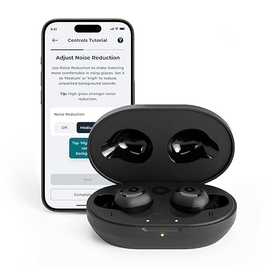Lexie H1 OTC Rechargeable Hearing Aid Earbuds for Seniors & Hearing Loss - Active Noise Cancelling - Bluetooth Streaming from iOS & Android Devices - Includes Charging Case with up to 45 Hours of use