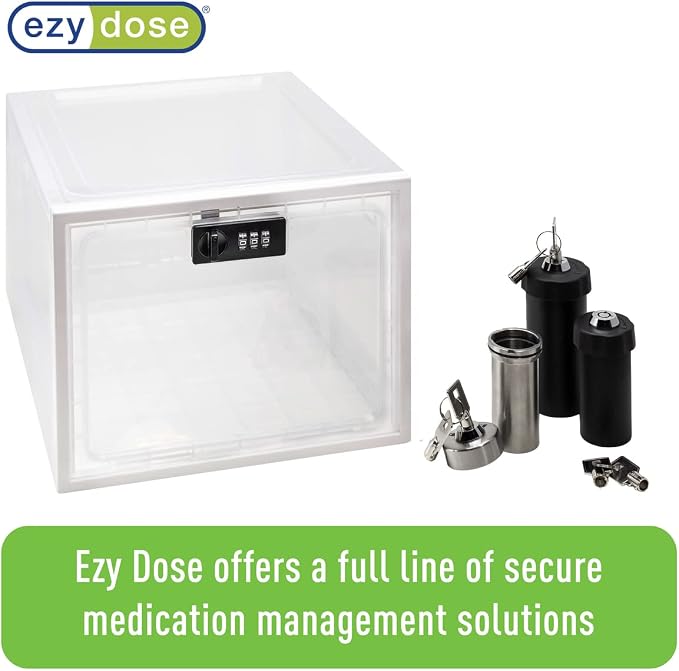 EZY DOSE Medication Lockbox, Secure Storage for Medication and Vitamins, Combination Lock, Large Capacity, Food Safe and BPA Free | Lock Secures Contents Safely, Spacious Interior Holds Supplies, Durable Food-Safe Construction Ideal for Organized Storage