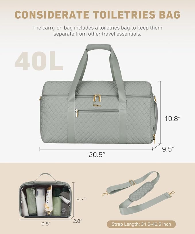 Weekender Bags for Women, Wide Open Large Travel Duffle Bag with Shoe Compartment, Overnight Hospital Bag For Women Labor Delivery, Carry on Bag Personal Item Travel Bag with Wet Pocket (Dark Green)