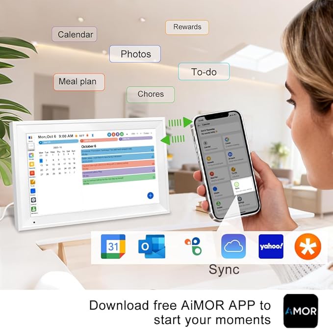 Smart Digital Calendar Family Planner Chore Chart HD Touchscreen Meal Planner & Photo Display Syncs with Online Calendars Includes Desk Stand & Wall Mount (15.6 Inch Digital Calendar - White)