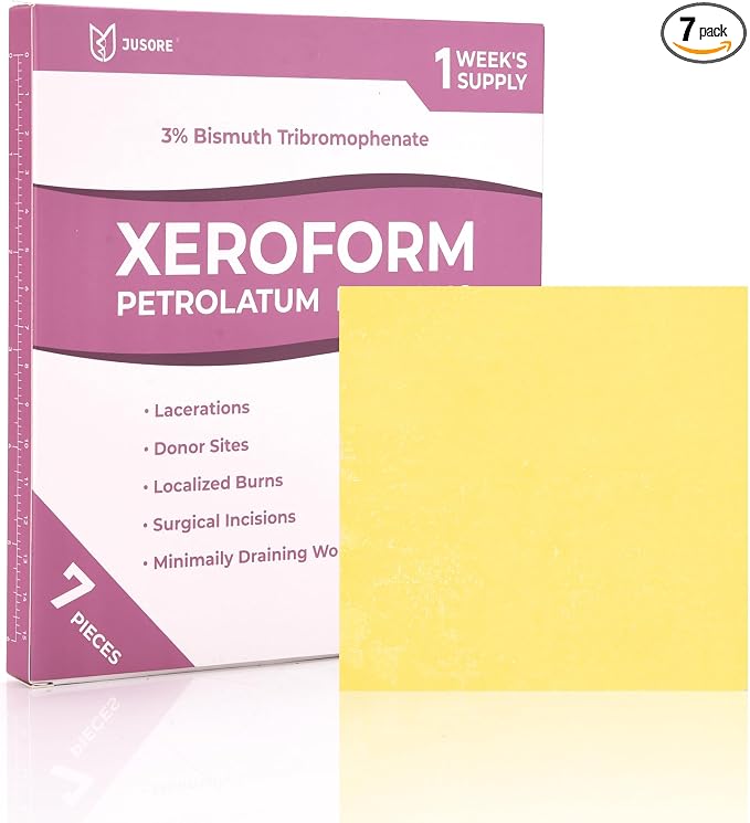 Xeroform Petrolatum Dressing 4"x4" Gauze - FSA-HSA, Non Stick Gauze Pads | Medical Soft Fine Mesh Patch for Wound Care, Burns, Lacerations, Skin Grafts & Surgical Incisions, 7 Individual Pack