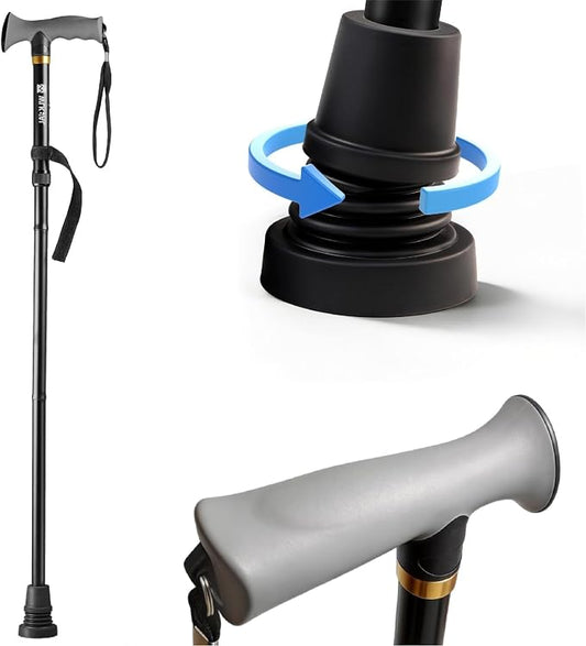All-Terrain Folding Walking Cane for Men & Women | Heavy-Duty 300lbs & Yet Lightweight, All-Terrain Shock-Absorbing Tip, Ergonomic Handle, Adjustable, Collapsible & Portable