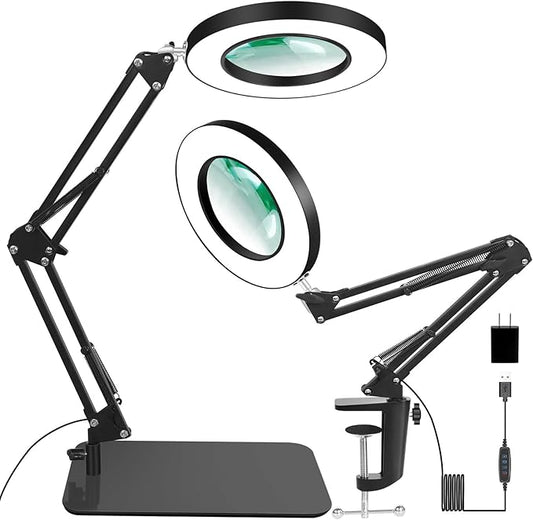 12X Magnifying Light with Stand, 2-in-1 Magnifier with Light Hands Free, Magnifying Glass, 5 Color Modes LED for Work Sewing Reading Hobby Craft Painting Close Work