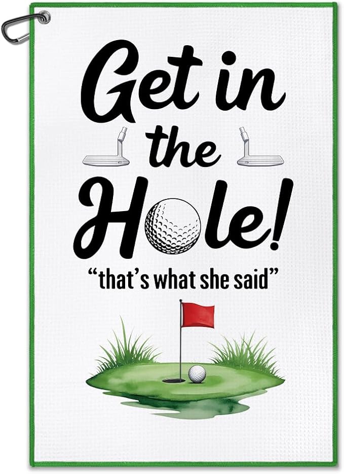 DYJYBMY Get in Printed Golf Towel with Clip, Funny Golf Accessories Towel for Men Women, Christmas Birthday Gifts for Golfer, Retirement Gifts for Golfing Lover Family Friend Coworker