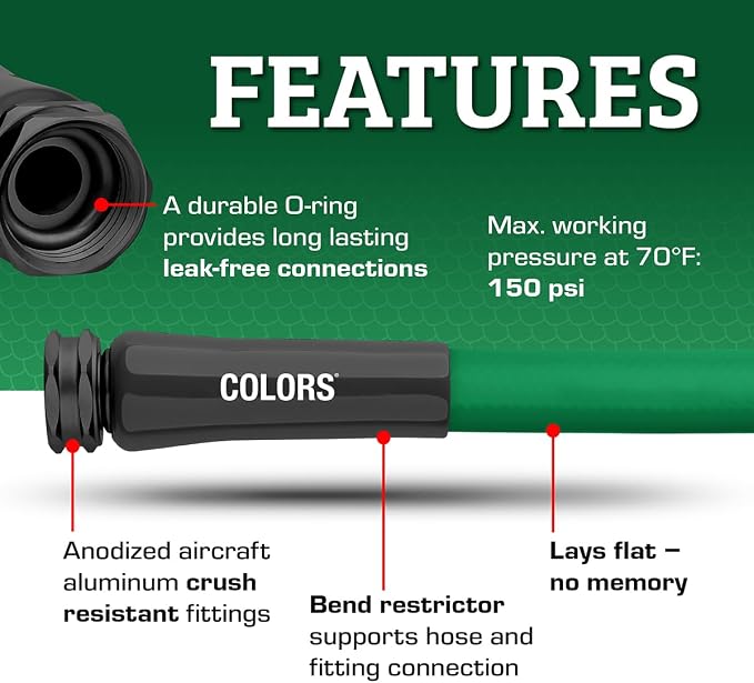 Flexzilla Colors Garden Hose 5/8 in. x 100 ft., Lightweight All-Weather Water Hose, Durable and Flexible, Leak-Free Connections, Forest Green