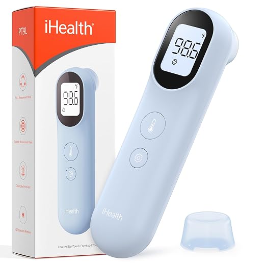 iHealth Infrared Digital Thermometer for Adults, Kids, Baby PT9L Blue | 3-in-1 Mode & 3-Color Prompt, Fever Alarm & Silent Mode, Forehead & Object Detection, 40 Memory Storages