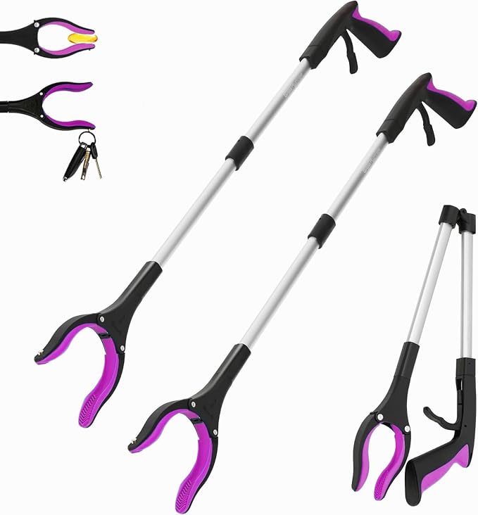 Grabber Reacher Tool - 2 Pack 32” Reacher Grabber Tool with Strong Magnetic and Swivel Head - Pick Up Stick Grabbers for Seniors, Trash, Surgery Recovery Must Haves Gifts(Pink)