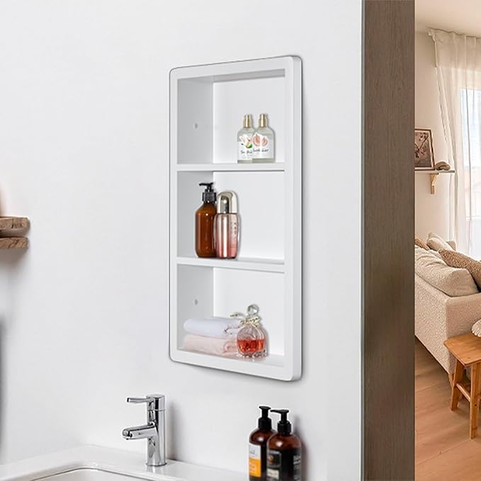 Recessed Medicine Cabinet No Mirror - 14x24 Bathroom Storage Wall Cabinet with 2 Shelves, 304 Stainless Steel Shower Niche, Matte White Waterproof for Bathroom, Toilet, Vanity