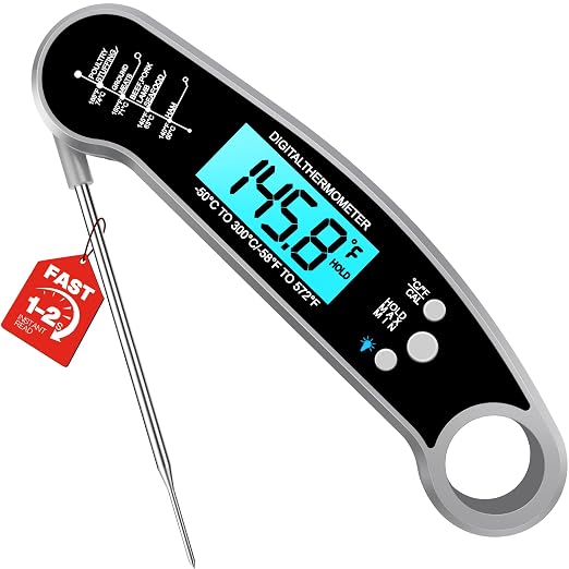 Meat Thermometer Digital, Food Thermometer for Cooking, Grey | Instant Read, for Grilling, BBQ, Air Fryer, Smoker, Candy, Kitchen Gadgets, BBQ Essentials, Gift for Dad, Men, Women