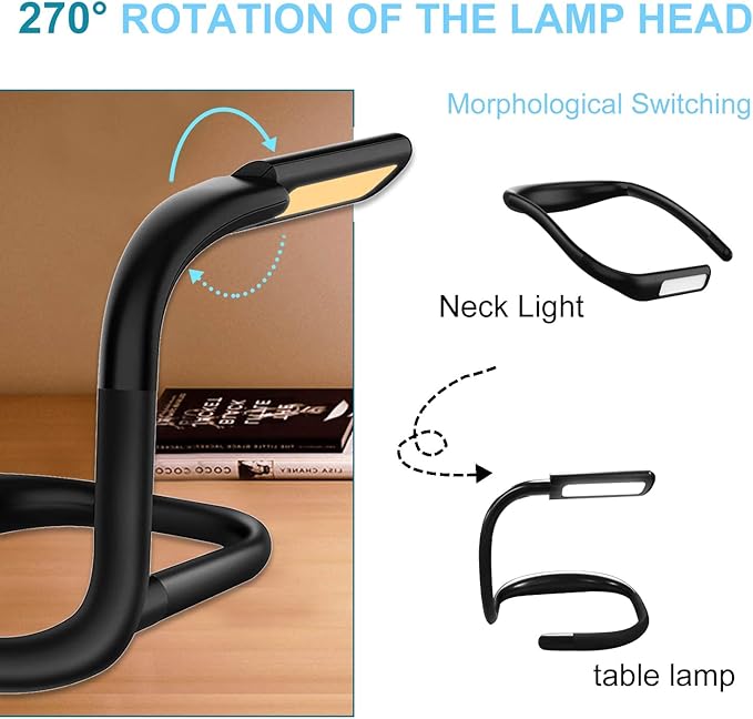 LED Neck Reading Light, Adjustable Brightness Desk Lamp, 3 Color Light with Bendable Arms, Suitable for Repairing, Night Running, Walking, Knitting, Camping (2PCS)