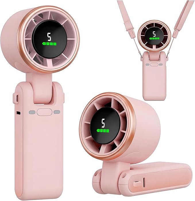 Portable Handheld Turbo Fan, 5 Gear Wind, Battery Operated, Up to 13 Working Hours Rechargeable Fan, 3 IN 1 Hand Fans with Air Turbo Tech Cooling Fan for for Travel, Beach, Outdoor - Pink