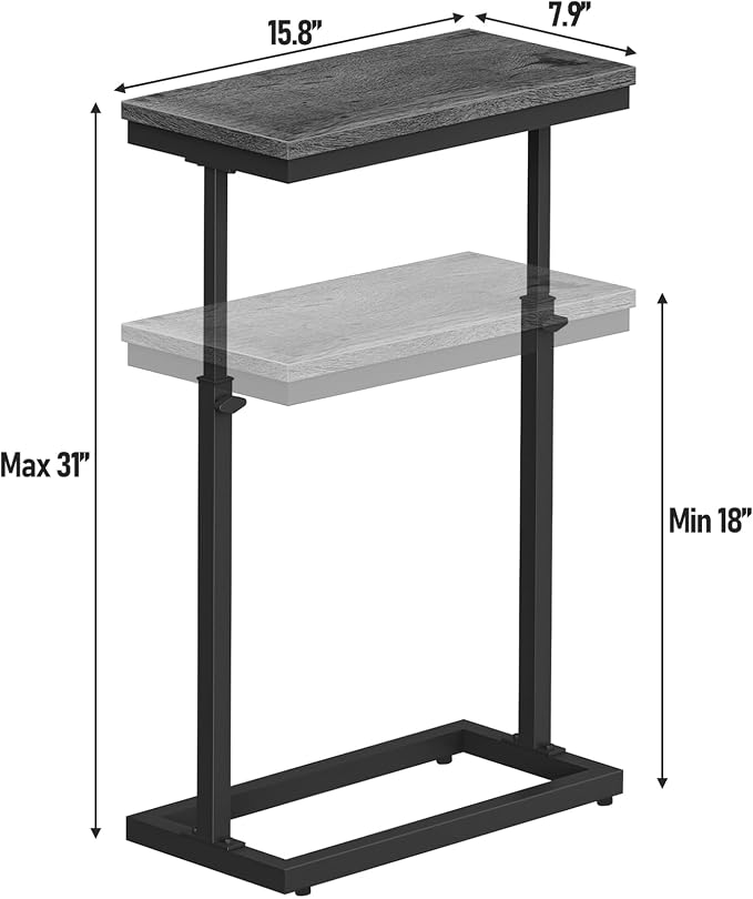 TUTOTAK End Table, Side Table, Tall Couch Table, Sofa Table | for living Room, Bedroom, Grey TB01BY083