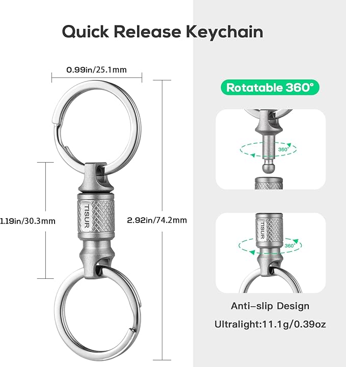 TISUR Titanium Quick Release Keychain,Detachable Pull Apart Key Chain Rings