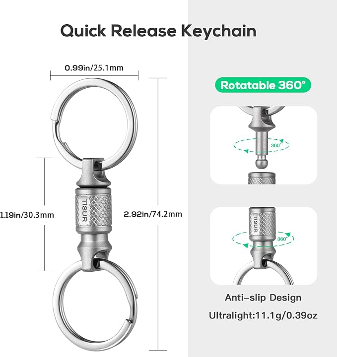 TISUR Titanium Quick Release Keychain,Detachable Pull Apart Key Chain Rings