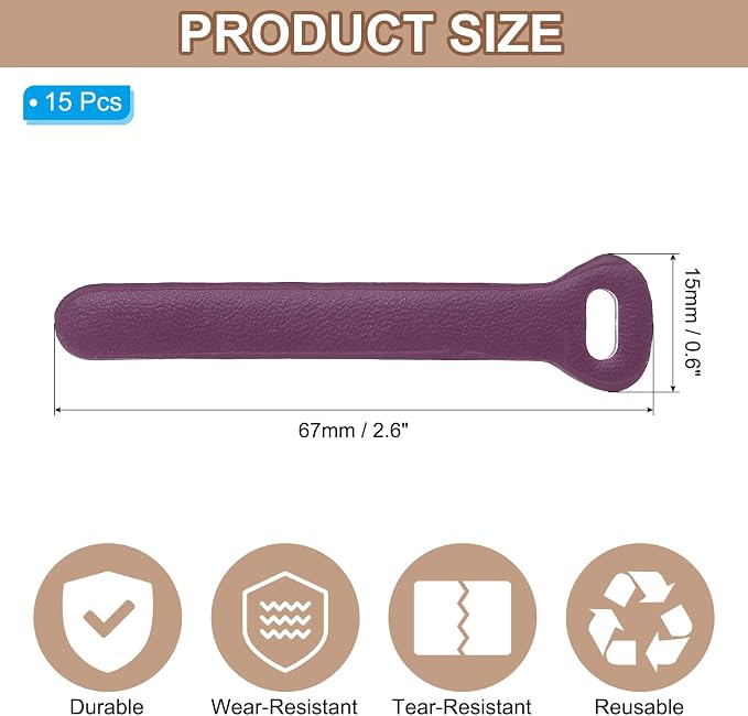 PATIKIL 15Pcs Leather Zipper Pull, 2.6" Replacement Zipper Puller Extender Backpack Luggage Sliders for Handbags Suitcases Bags Wallets Jackets Coats Pull Tabs, Purple